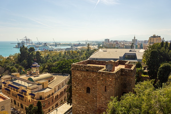 View from Alcazaba including part of Alcazaba and the city of Malaga