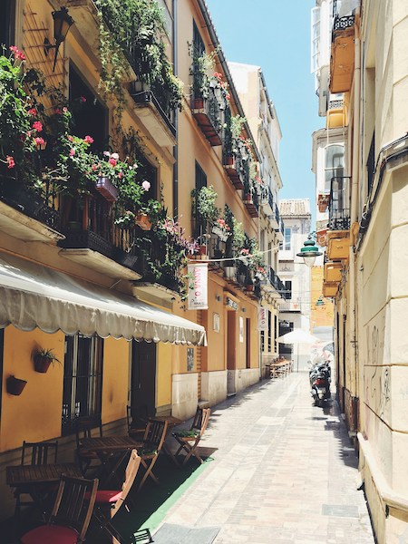 A narrow street in Malaga, Spain