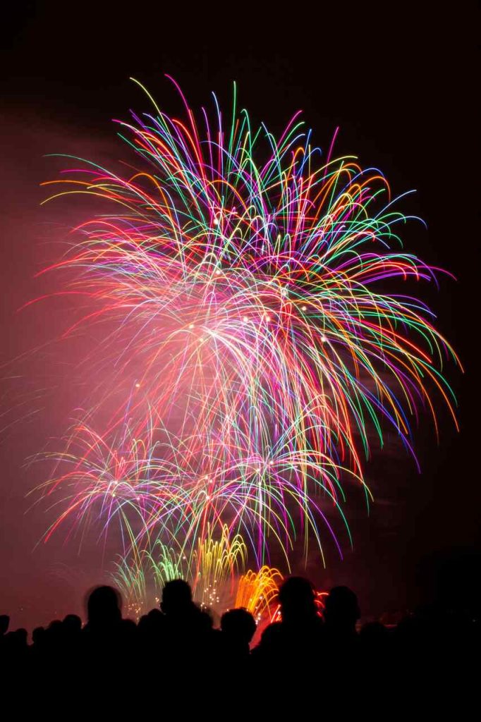New Year's colorful fireworks in the sky during new years eve in barcelona