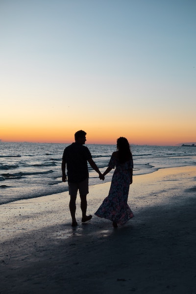 Couple Walking on the Beach on Valentines Day in Malaga 2024