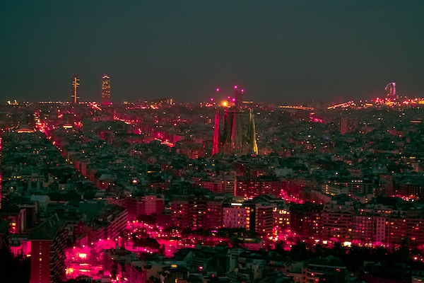 Rooftop view of Barcelona at Night for Valentines Day