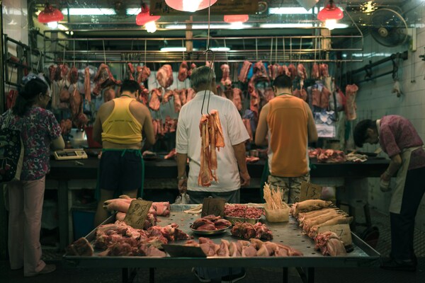 Meat stand during the market