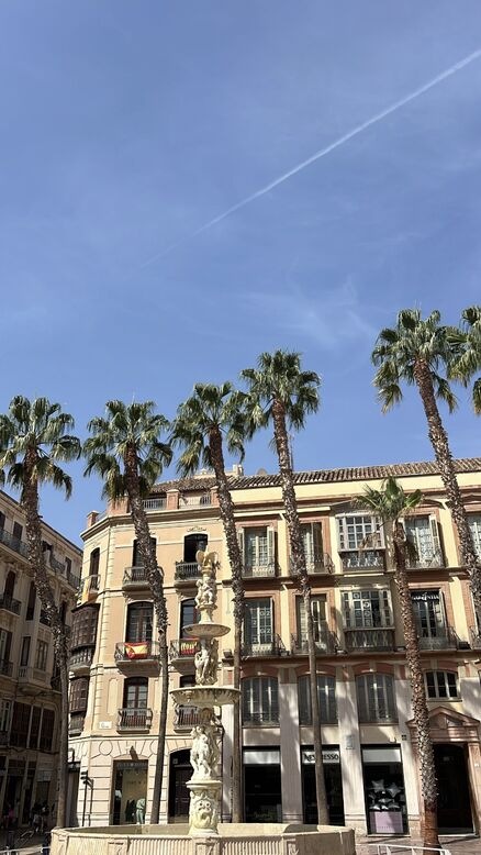 A summertime view of Plaza de la Constitución, located in the Centro Histórico de Málaga.