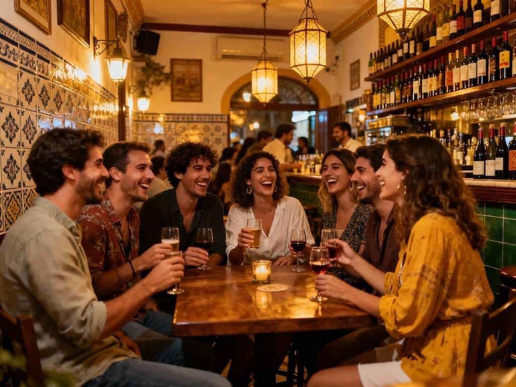 Friends having a drink at a bar