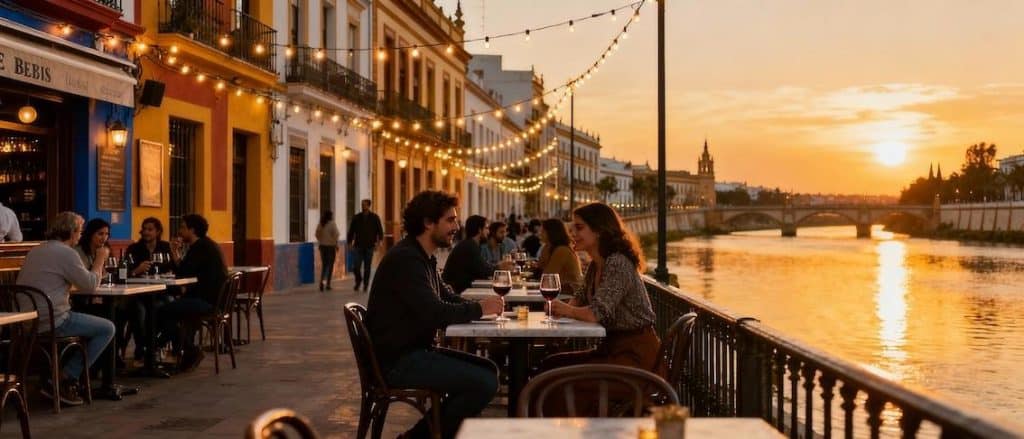 outdoor riverside bars along Calle Betis in Triana, Seville