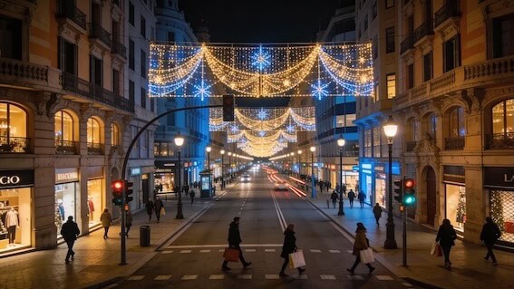 Barcelona main street in Christmas