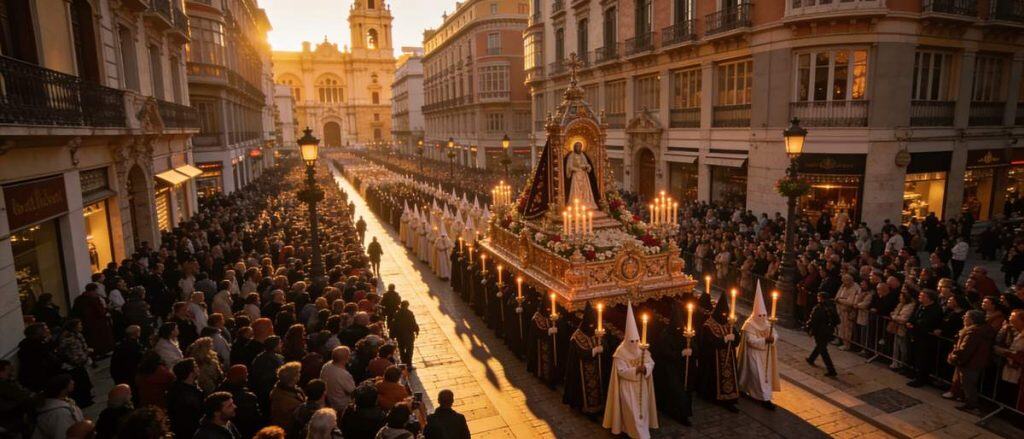 Aerial view of the official procession route in central Malaga