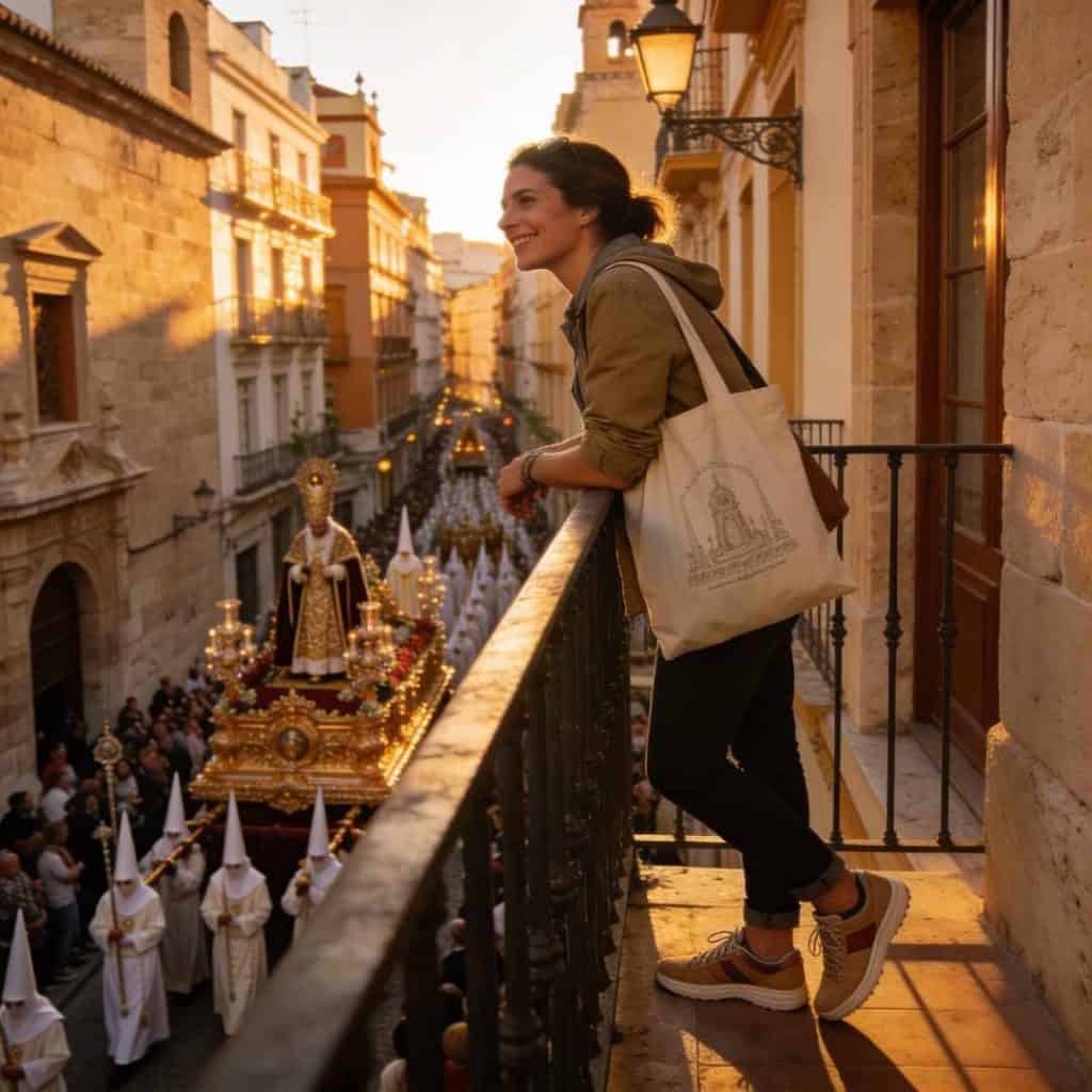traveler standing comfortably at the Tribuna de los Pobres viewpoint